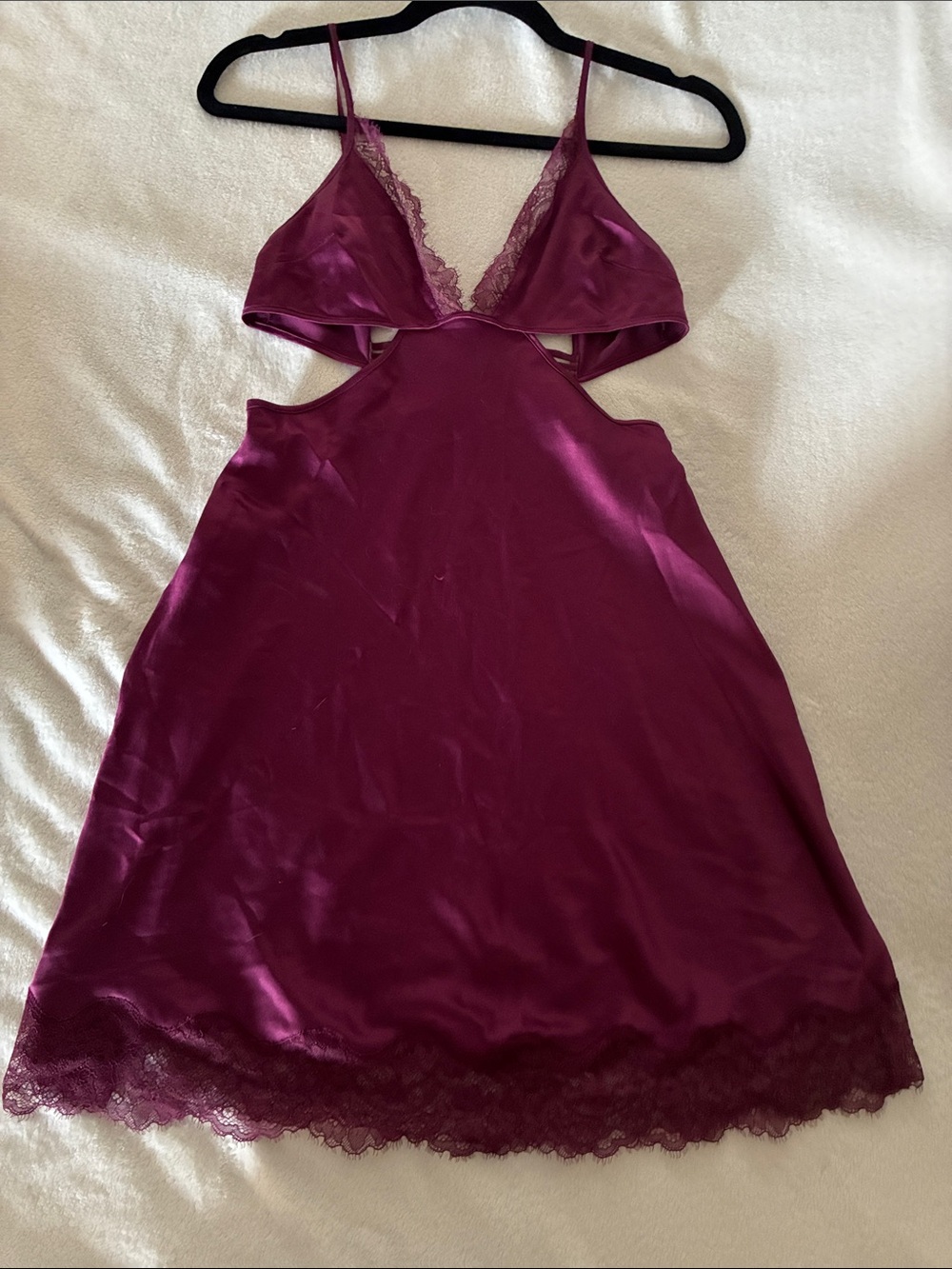 Victoria’s Secret Silky Lace-Trim Wine Slip Dress Nightgown